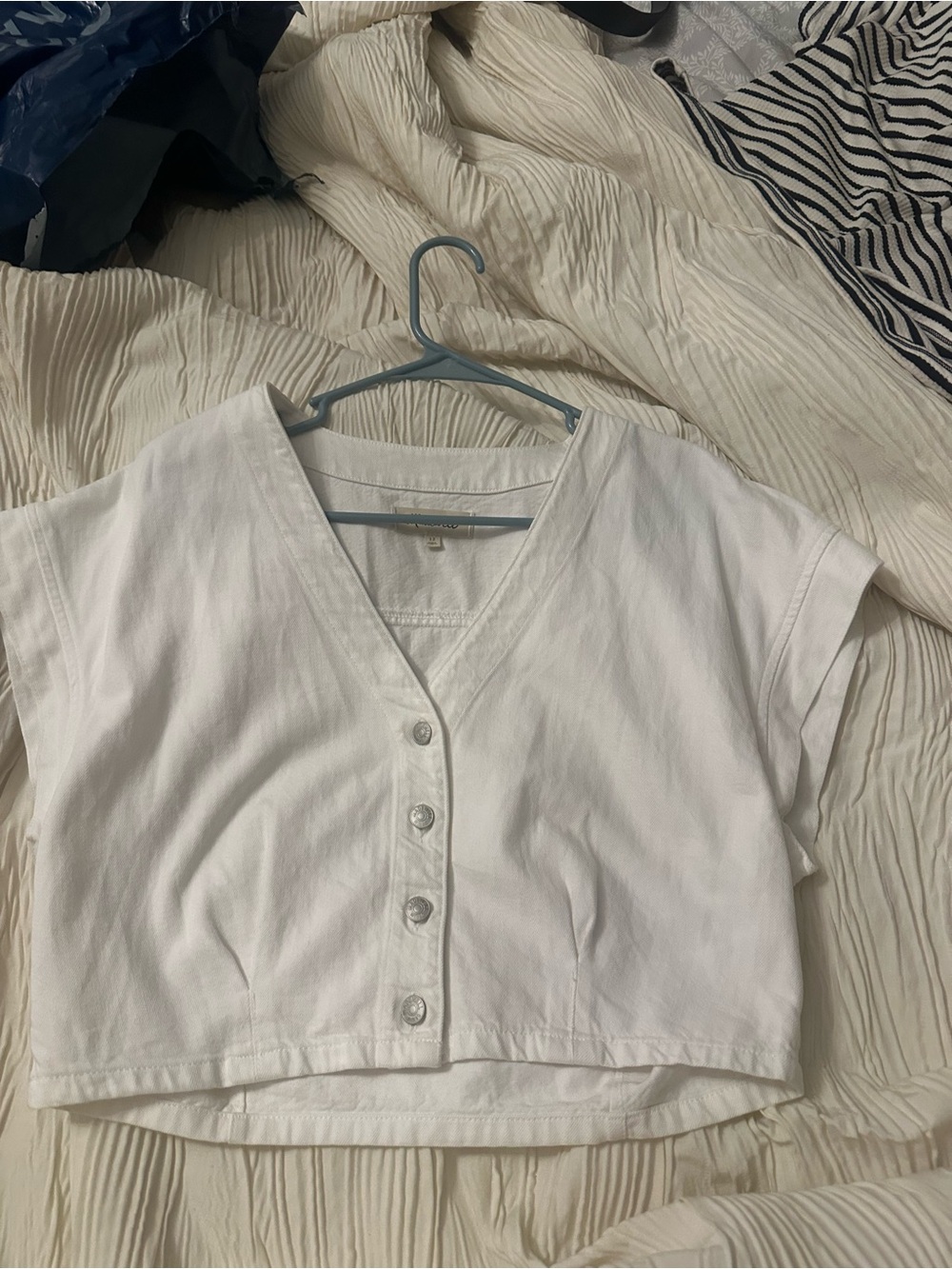 Madewell Denim White V-Neck Button Front Women's Crop Top